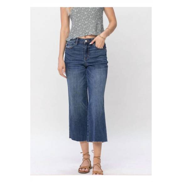 Judy Blue High Waist Wide Crop Utility Jeans with Patch Pocket main image 0